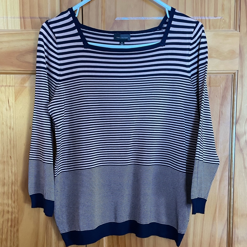 Navy and tan square neck sweater size M